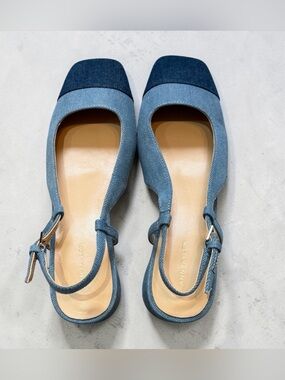 Ann Taylor Blue Denim Two-Tone Slingback Shoes Size 7.5.